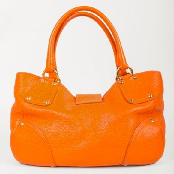 Prada Daino Push-Lock Orange Leather Tote - Picture 4 of 11